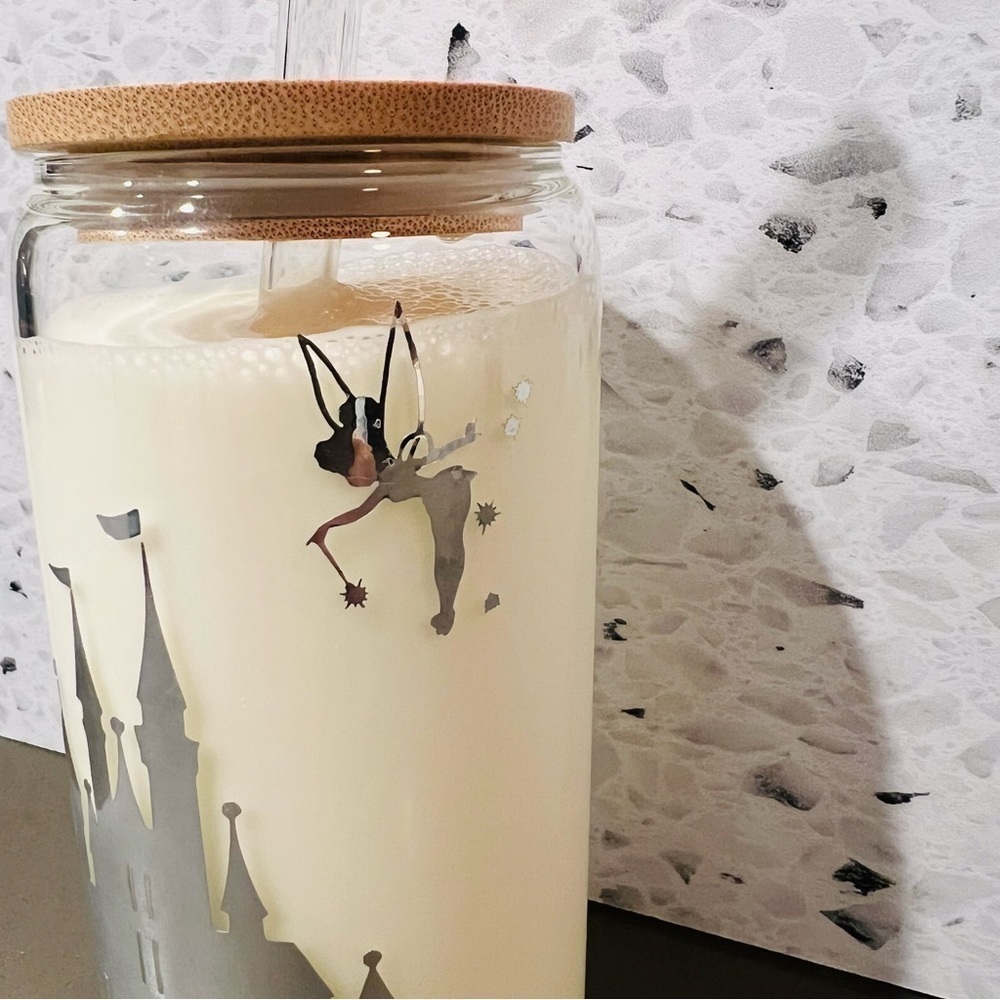 Custom Disney Inspired 16 oz Glass Tumbler Wood Lid w/ Glass Straw NEW - Picture 3 of 8